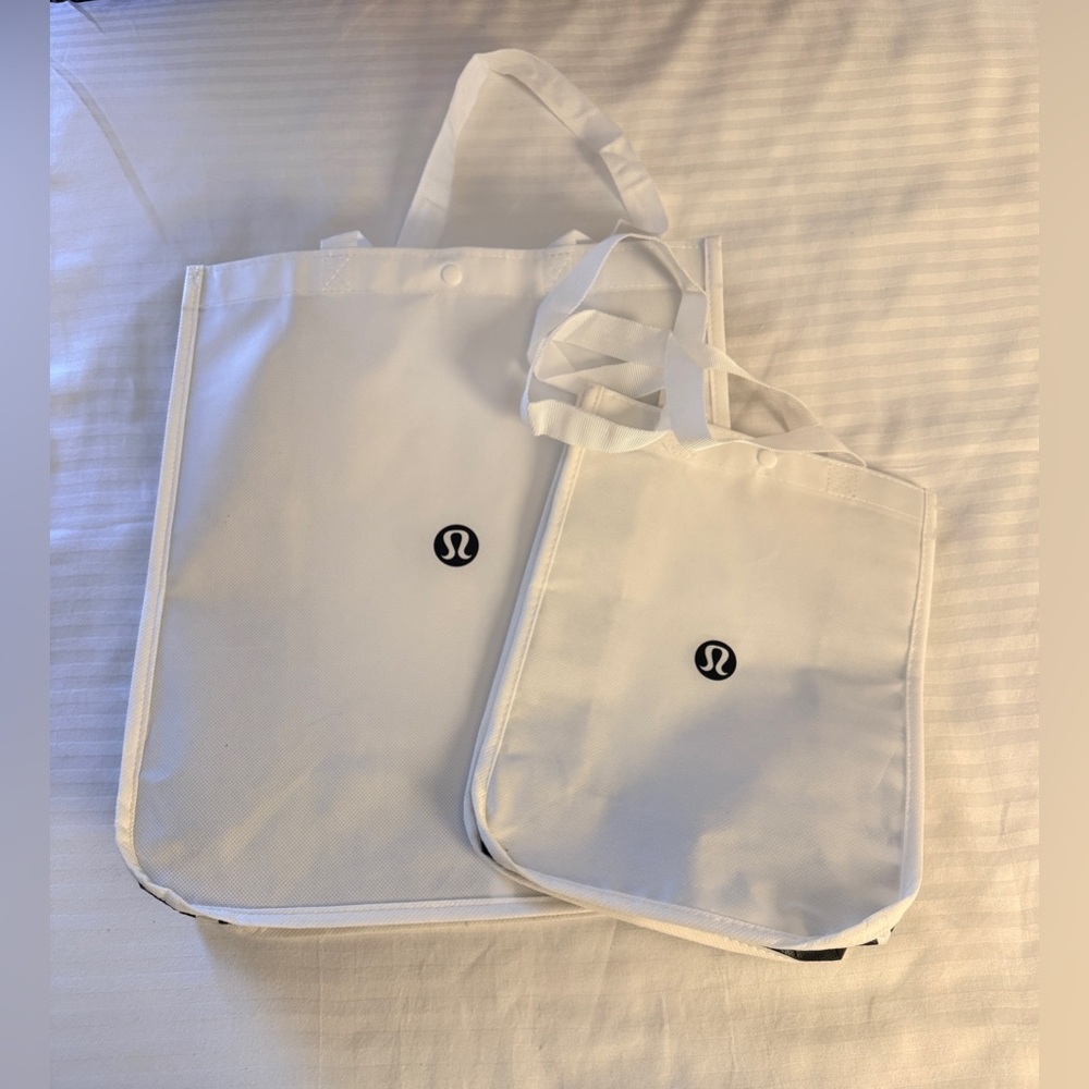 NWOT Lululemon Reusable White SMALL & LARGE Bag/Tote - Lot Of 2